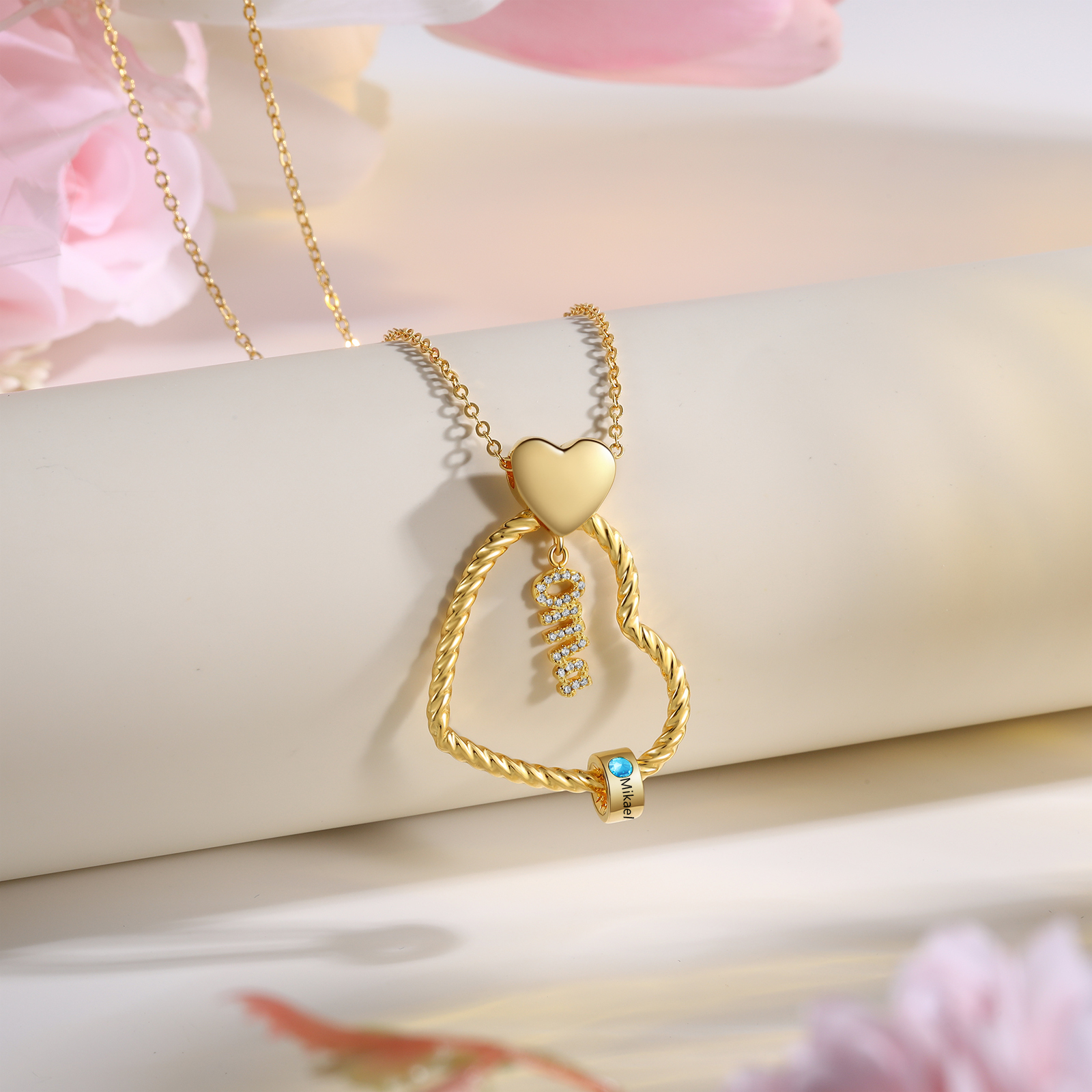 Personalisierte 1 Name Herz Halskette mit 1 Geburtsstein - Du machst meine Well bunter. Oma Schön, dass es Dich gibt - Geschenk mit Nachrichtenkarte