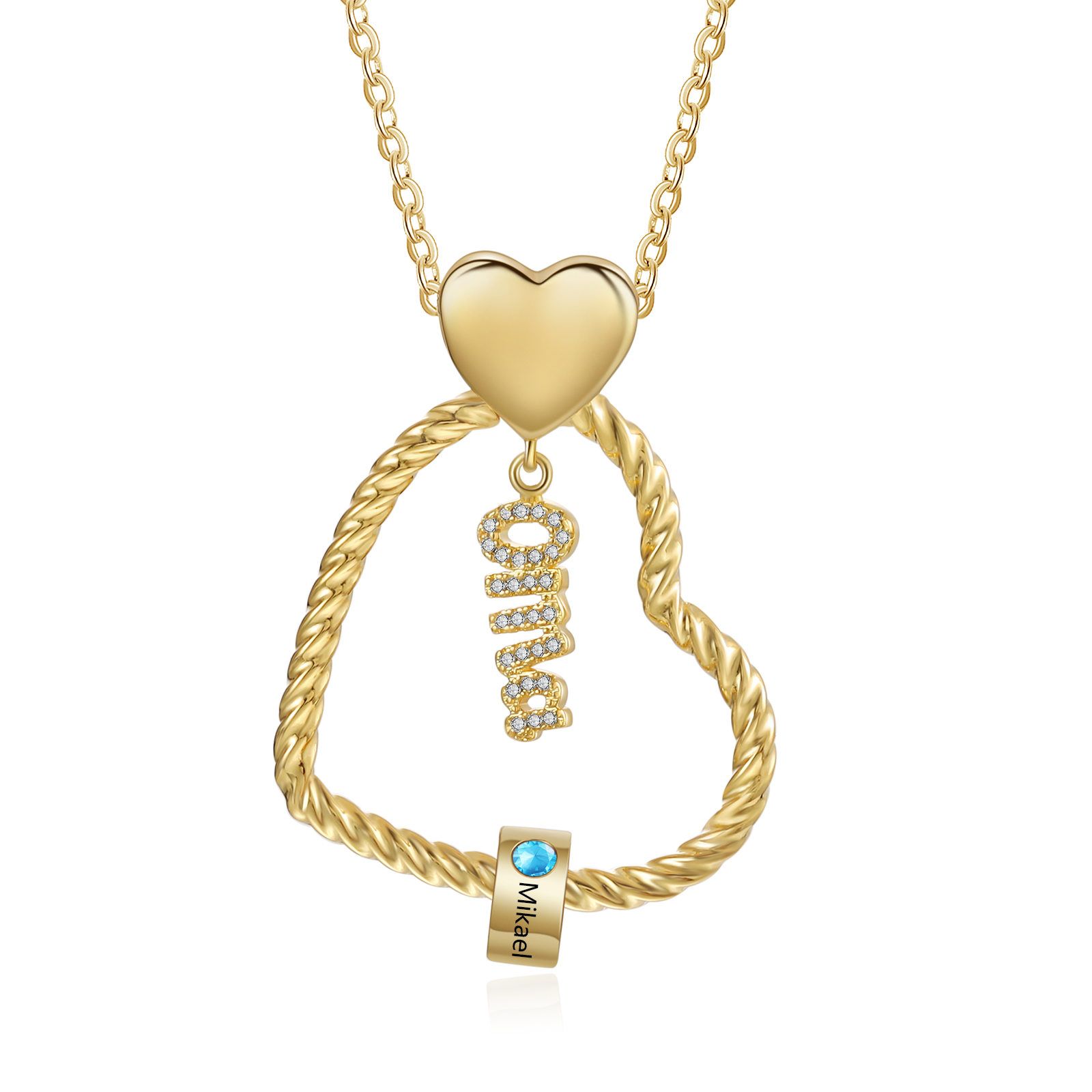 Personalisierte 1 Name Herz Halskette mit 1 Geburtsstein - Du machst meine Well bunter. Oma Schön, dass es Dich gibt - Geschenk mit Nachrichtenkarte