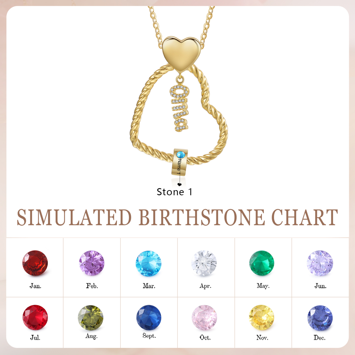 Personalisierte 1 Name Herz Halskette mit 1 Geburtsstein - Du machst meine Well bunter. Oma Schön, dass es Dich gibt - Geschenk mit Nachrichtenkarte