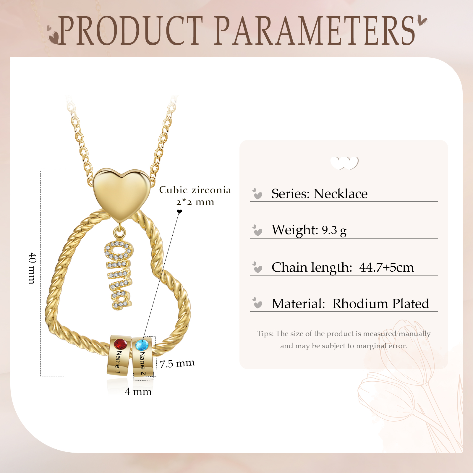 Personalisierte 2 Namen Herz Halskette mit 2 Geburtssteinen - Du machst meine Well bunter. Oma Schön, dass es Dich gibt - Geschenk mit Nachrichtenkarte