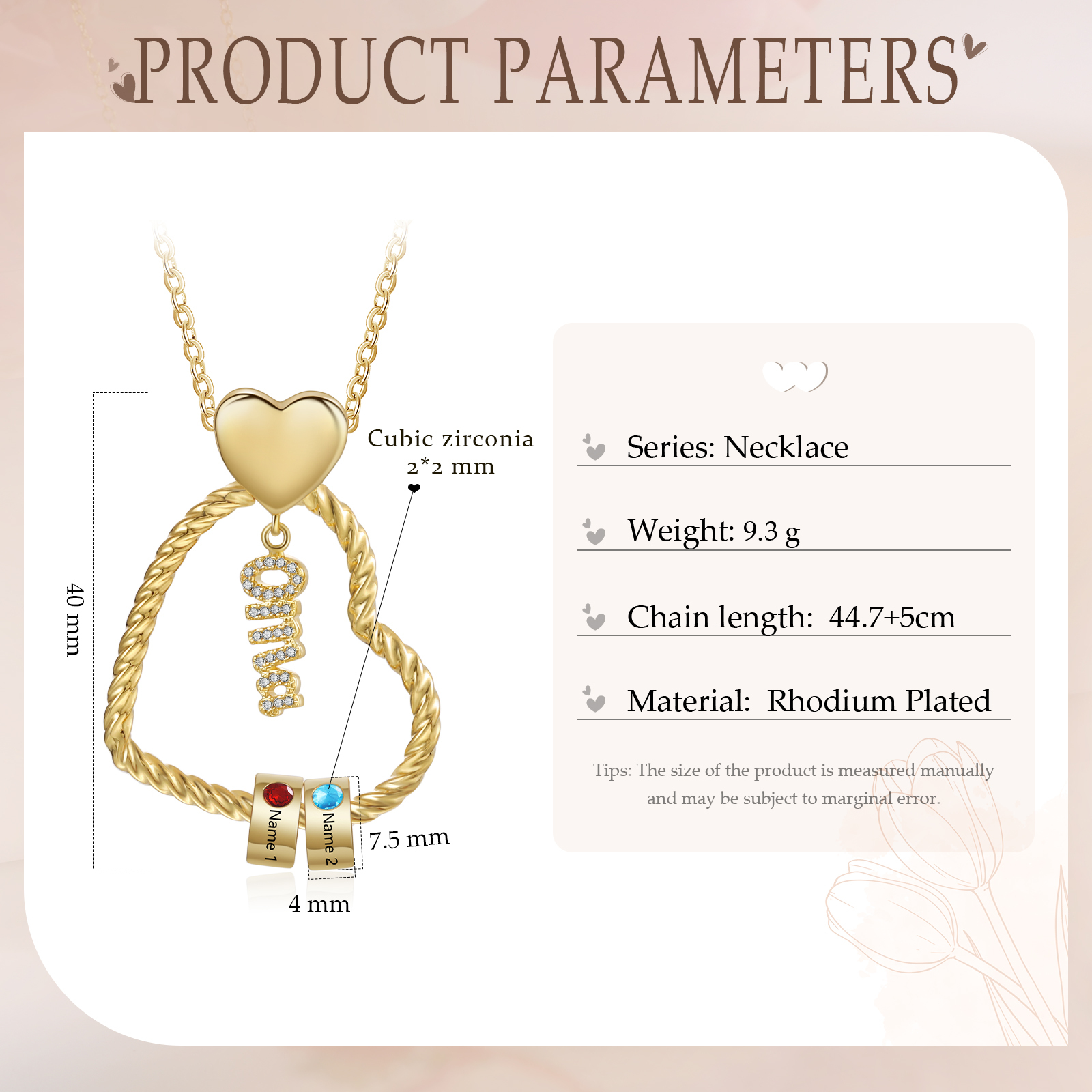 Personalisierte 2 Namen Herz Halskette mit 2 Geburtssteinen - Du machst meine Well bunter. Oma Schön, dass es Dich gibt - Geschenk mit Nachrichtenkarte