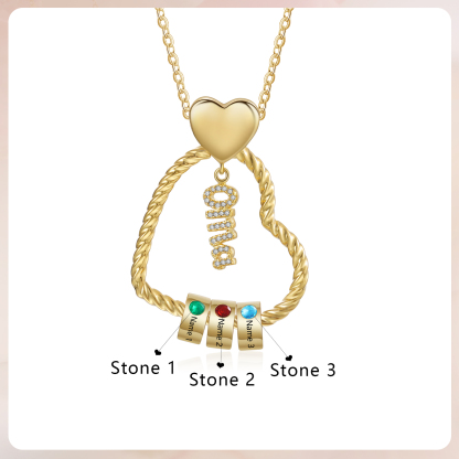 Personalisierte 3 Namen Herz Halskette mit 3 Geburtssteinen - Du machst meine Well bunter. Oma Schön, dass es Dich gibt - Geschenk mit Nachrichtenkarte