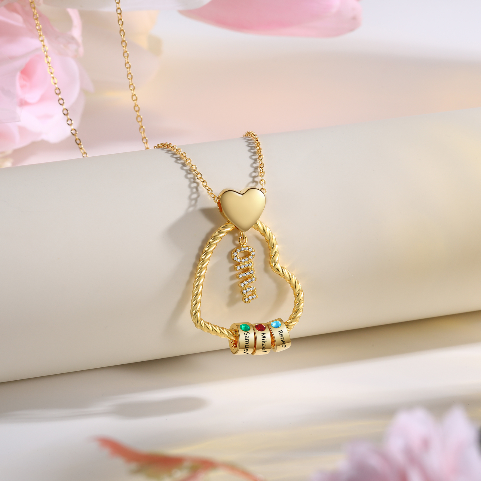 Personalisierte 3 Namen Herz Halskette mit 3 Geburtssteinen - Du machst meine Well bunter. Oma Schön, dass es Dich gibt - Geschenk mit Nachrichtenkarte