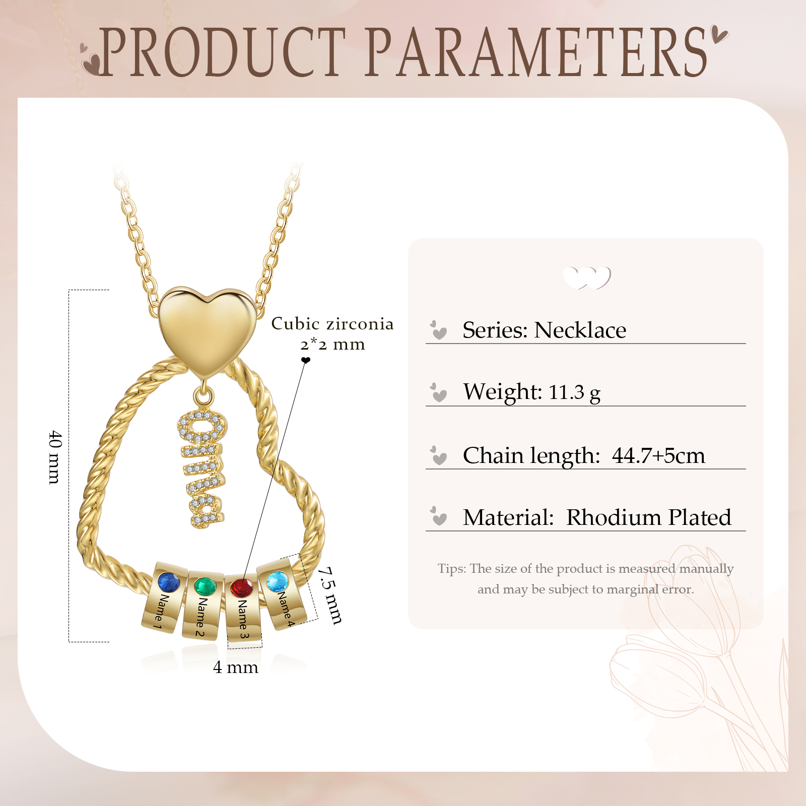Personalisierte 4 Namen Herz Halskette mit 4 Geburtssteinen - Du machst meine Well bunter. Oma Schön, dass es Dich gibt - Geschenk mit Nachrichtenkarte