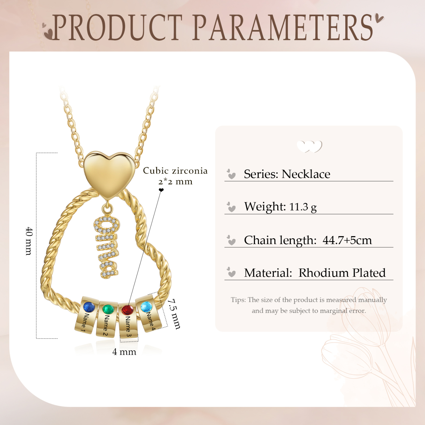 Personalisierte 4 Namen Herz Halskette mit 4 Geburtssteinen - Du machst meine Well bunter. Oma Schön, dass es Dich gibt - Geschenk mit Nachrichtenkarte