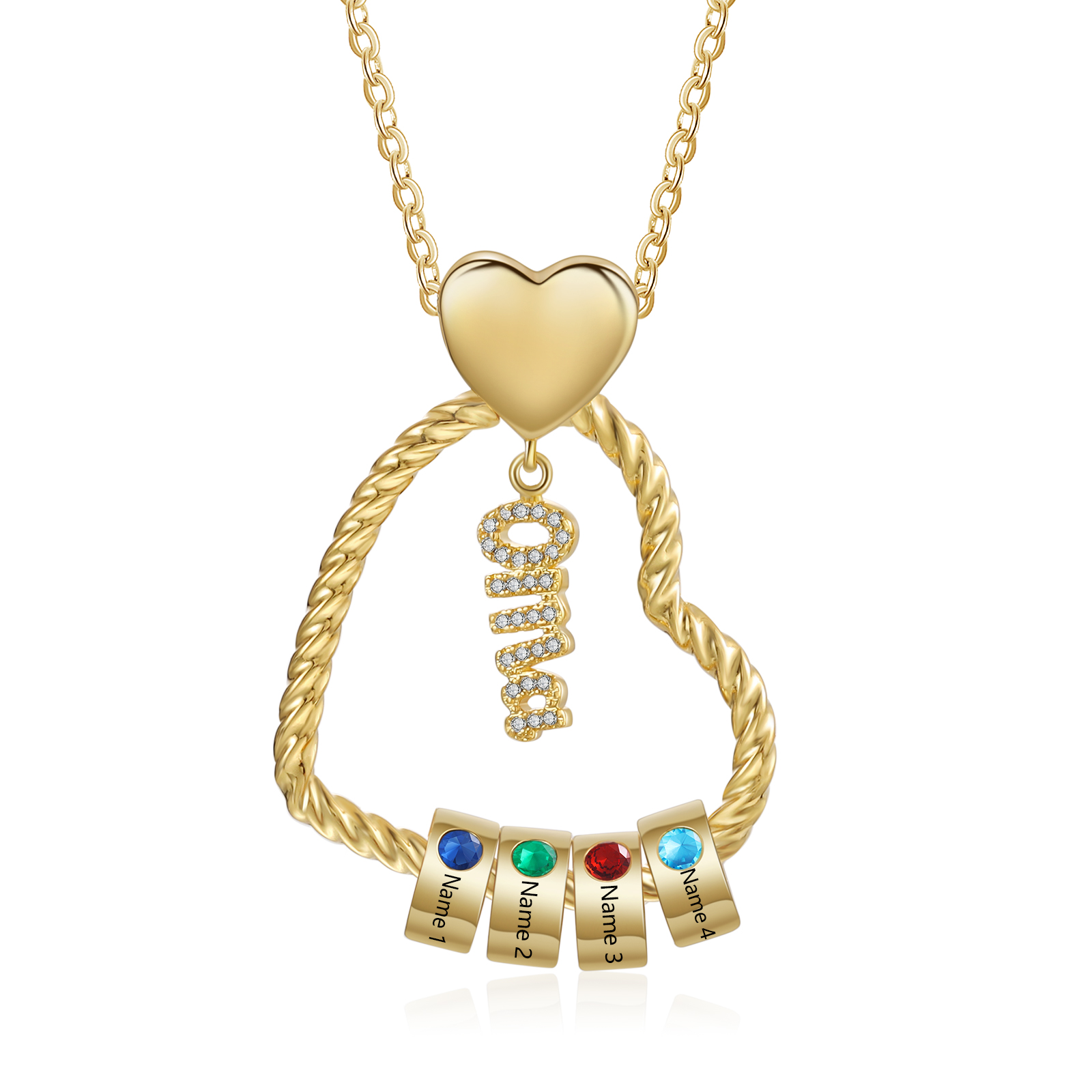 Personalisierte 4 Namen Herz Halskette mit 4 Geburtssteinen - Du machst meine Well bunter. Oma Schön, dass es Dich gibt - Geschenk mit Nachrichtenkarte