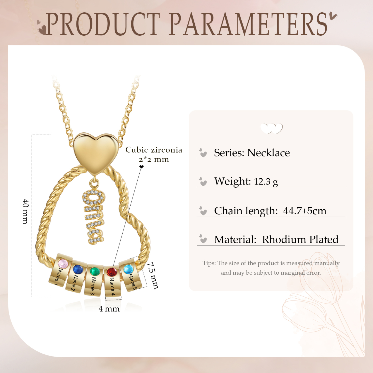 Personalisierte 5 Namen Herz Halskette mit 5 Geburtssteinen - Du machst meine Well bunter. Oma Schön, dass es Dich gibt - Geschenk mit Nachrichtenkarte