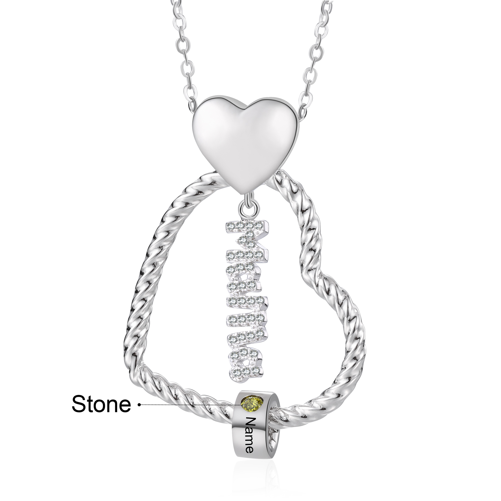 Personalisierte 1 Name Herz Halskette mit 1 Geburtsstein & Weihnachts-Geschenkkarte & GeschenkBox für Mama Mutter Geschenkkarte Set