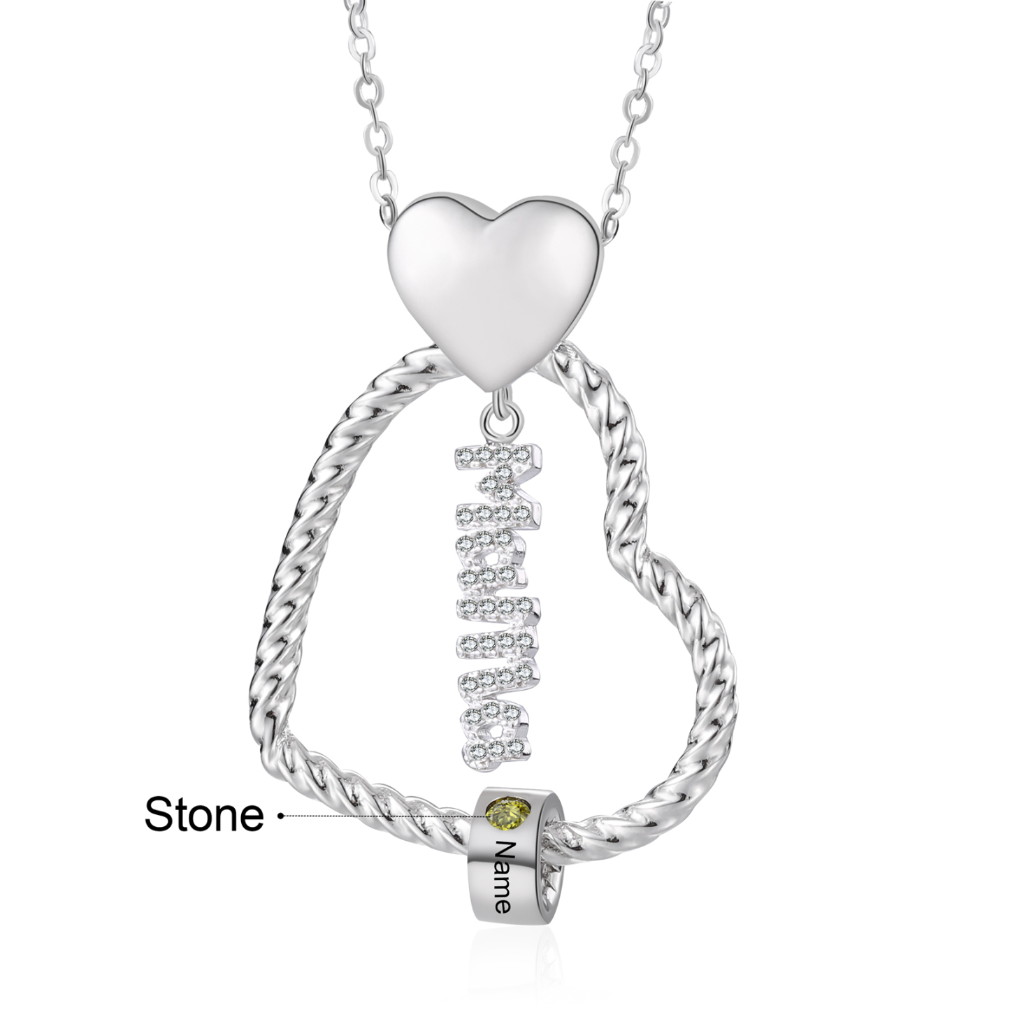 Personalisierte 1 Name Herz Halskette mit 1 Geburtsstein & Weihnachts-Geschenkkarte & GeschenkBox für Mama Mutter Geschenkkarte Set