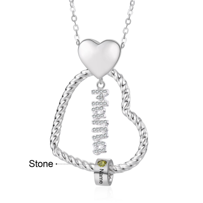 Personalisierte 1 Name Herz Halskette mit 1 Geburtsstein & Weihnachts-Geschenkkarte & GeschenkBox für Mama Mutter Geschenkkarte Set