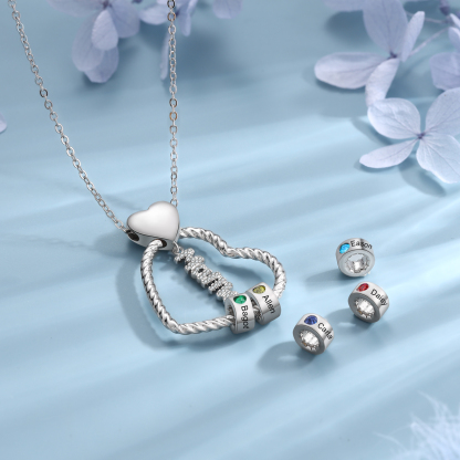 Personalisierte 3 Namen Herz Halskette mit 3 Geburtssteinen & Weihnachts-Geschenkkarte & GeschenkBox für Mama Mutter Geschenkkarte Set