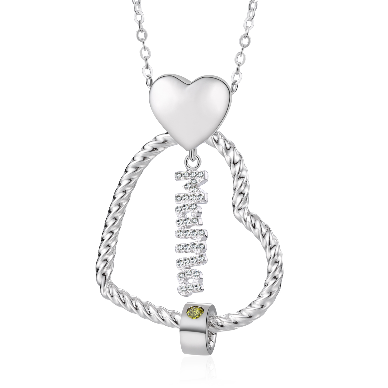 Personalisierte 1 Name Herz Halskette mit 1 Geburtsstein & Weihnachts-Geschenkkarte & GeschenkBox für Mama Mutter Geschenkkarte Set