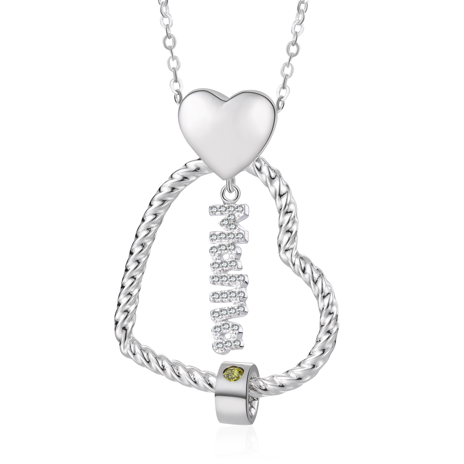 Personalisierte 1 Name Herz Halskette mit 1 Geburtsstein & Weihnachts-Geschenkkarte & GeschenkBox für Mama Mutter Geschenkkarte Set