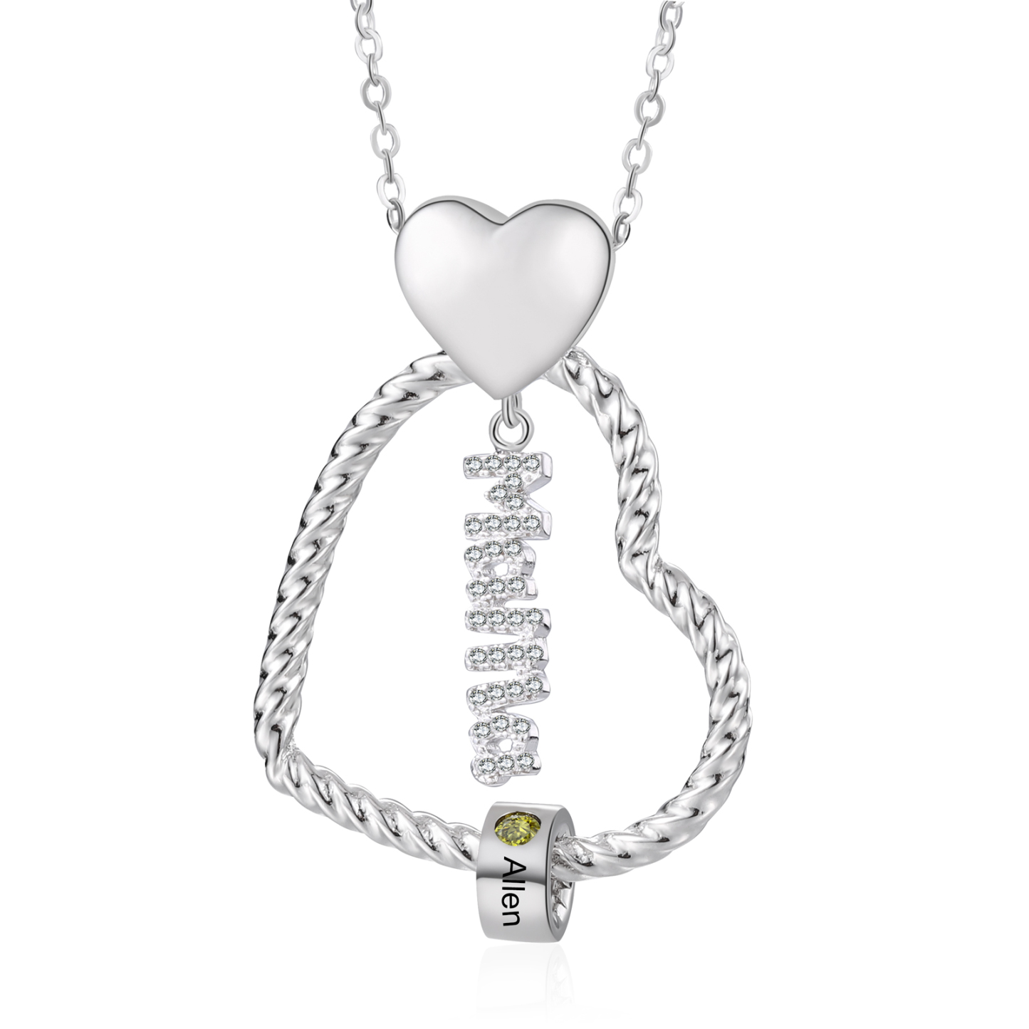Personalisierte 1 Name Herz Halskette mit 1 Geburtsstein & Weihnachts-Geschenkkarte & GeschenkBox für Mama Mutter Geschenkkarte Set