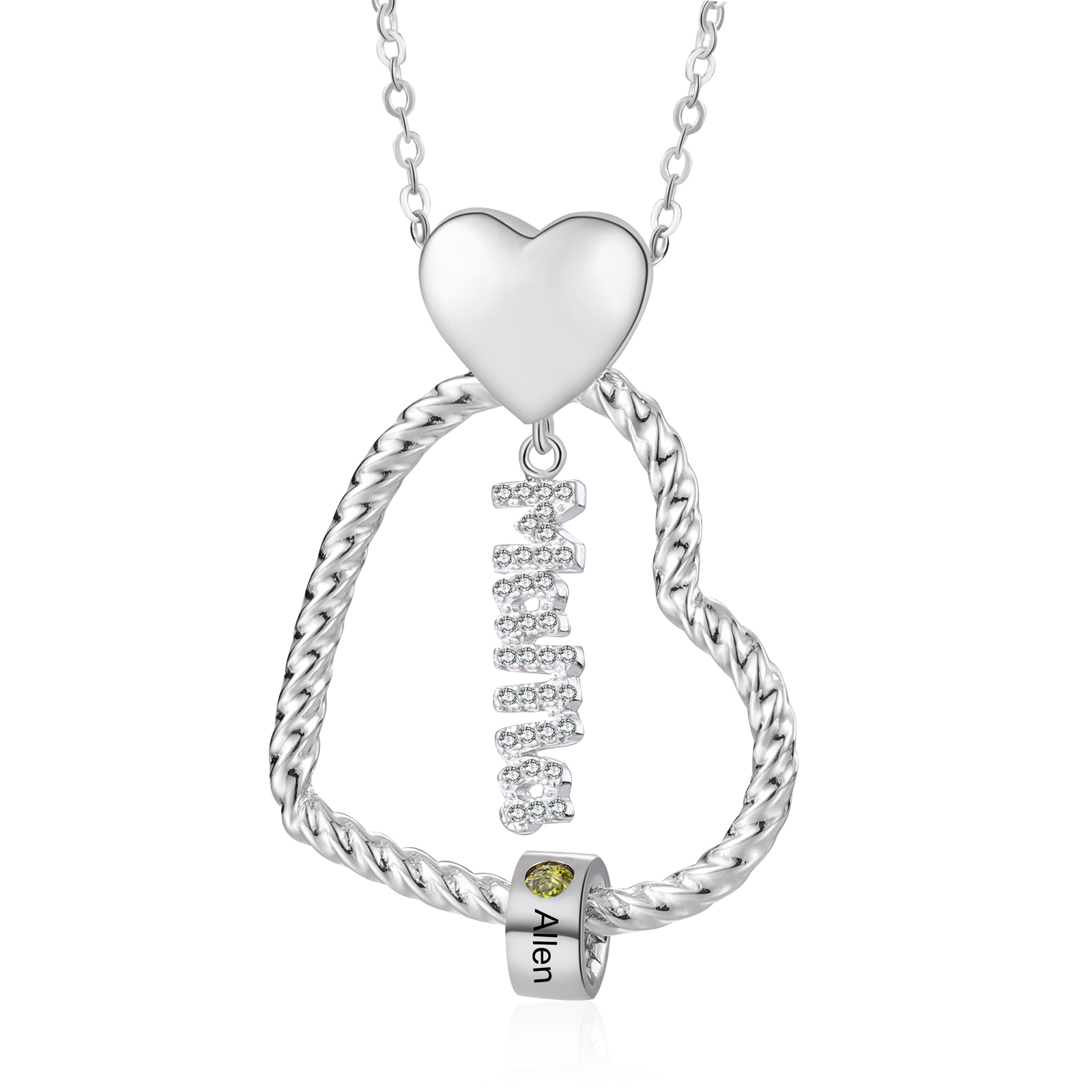 Personalisierte 1 Name Herz Halskette mit 1 Geburtsstein & Weihnachts-Geschenkkarte & GeschenkBox für Mama Mutter Geschenkkarte Set