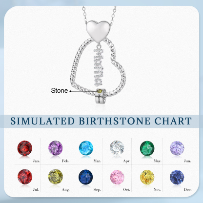 Personalisierte 1 Name Herz Halskette mit 1 Geburtsstein & Weihnachts-Geschenkkarte & GeschenkBox für Mama Mutter Geschenkkarte Set