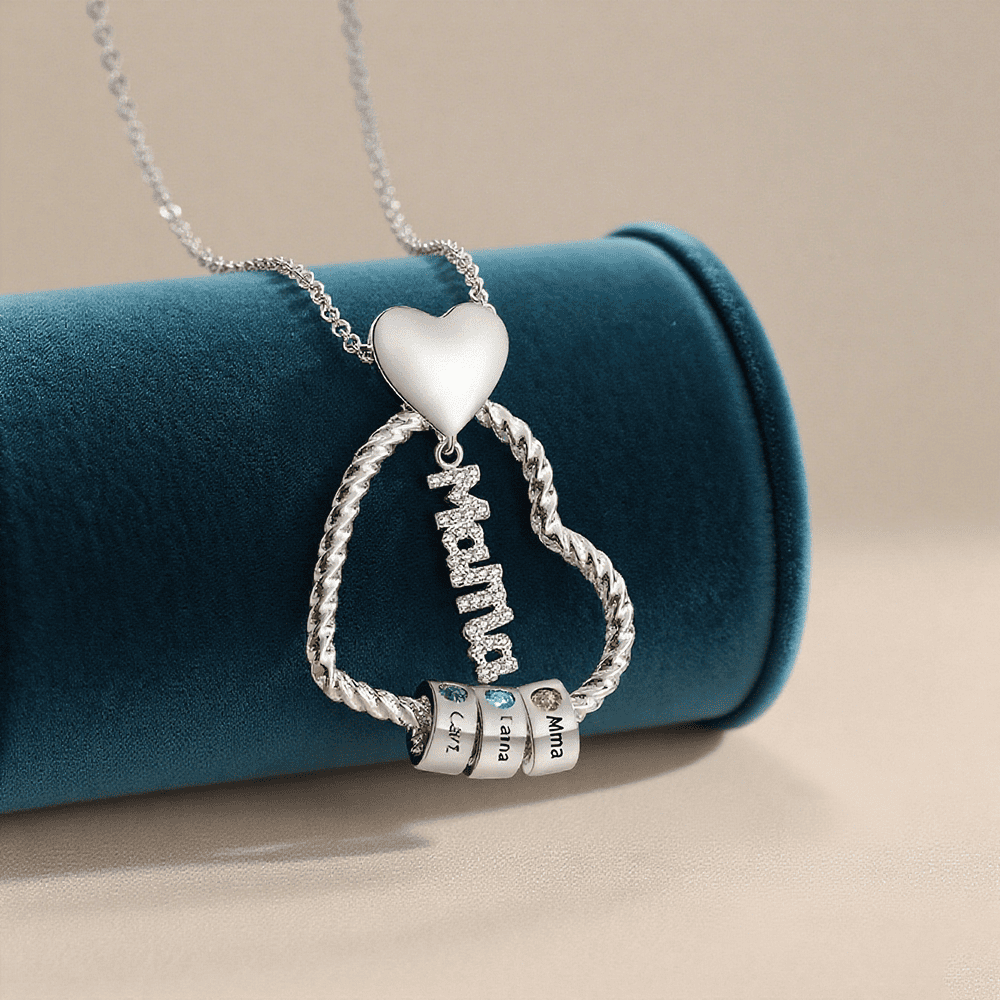 Personalisierte 1-5 Namen Herz Halskette mit 1-5 Geburtssteinen & Weihnachts-Geschenkkarte & GeschenkBox für Mama Mutter Geschenkkarte Set