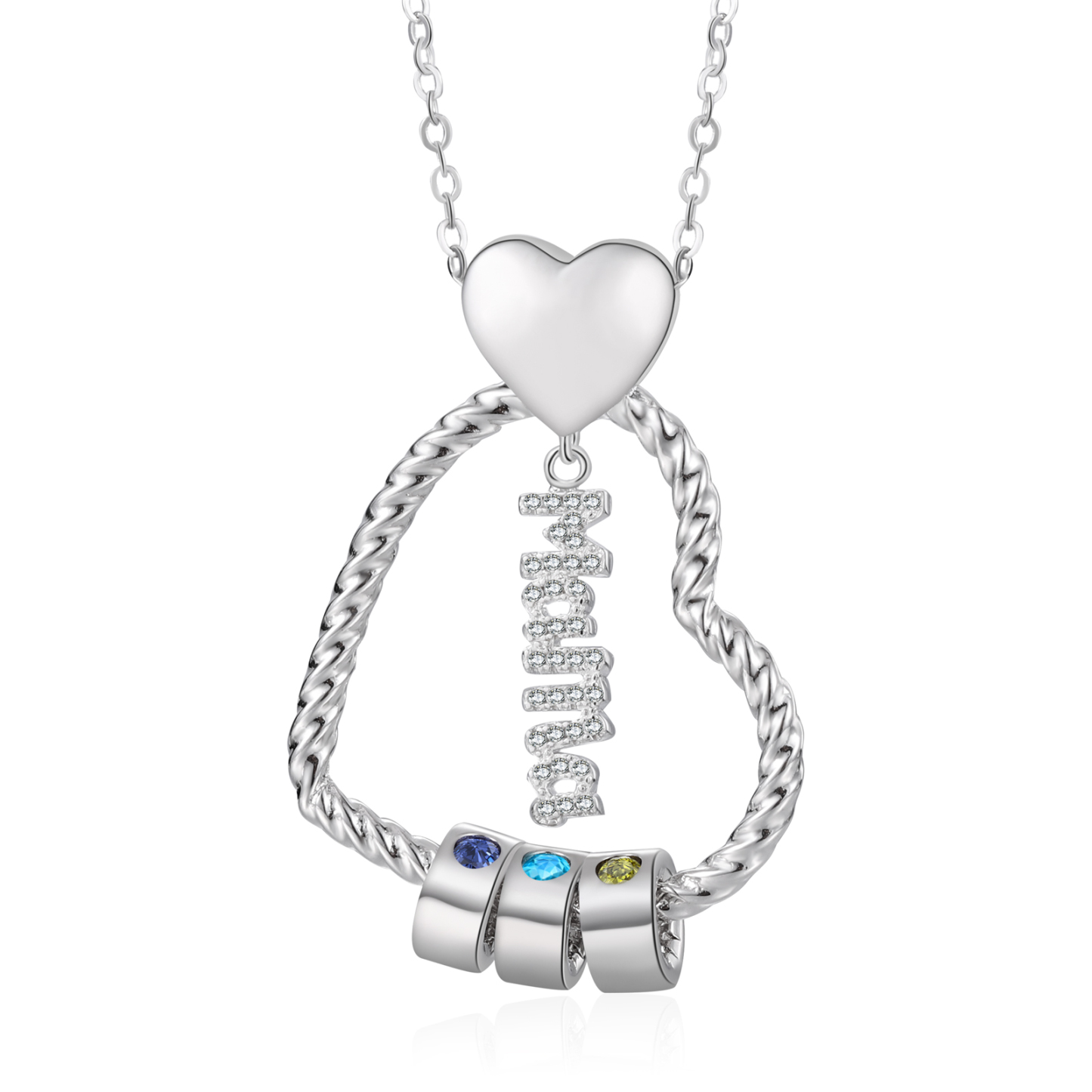 Personalisierte 3 Namen Herz Halskette mit 3 Geburtssteinen & Weihnachts-Geschenkkarte & GeschenkBox für Mama Mutter Geschenkkarte Set