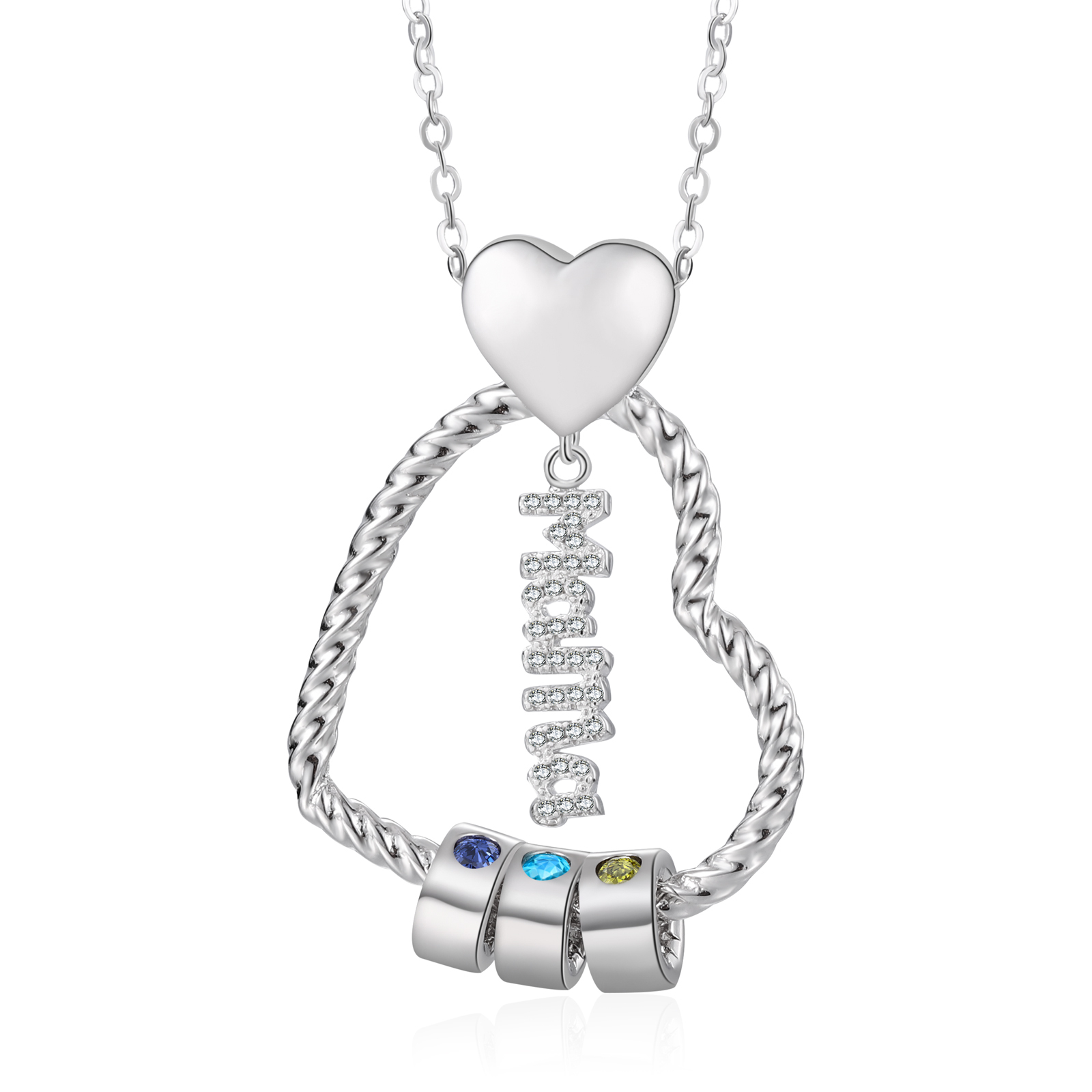 Personalisierte 3 Namen Herz Halskette mit 3 Geburtssteinen & Weihnachts-Geschenkkarte & GeschenkBox für Mama Mutter Geschenkkarte Set
