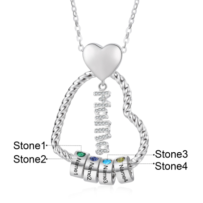 Personalisierte 4 Namen Herz Halskette mit 4 Geburtssteinen & Weihnachts-Geschenkkarte & GeschenkBox für Mama Mutter Geschenkkarte Set
