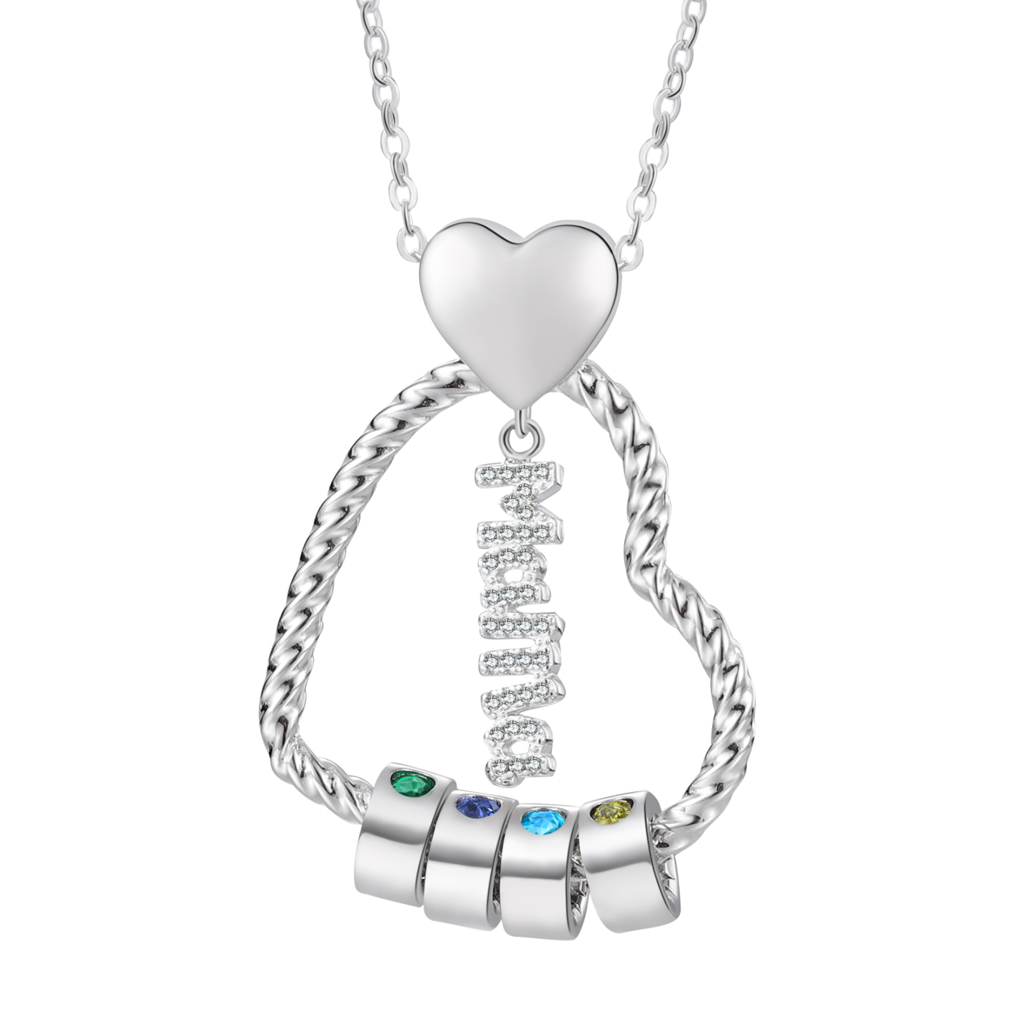 Personalisierte 4 Namen Herz Halskette mit 4 Geburtssteinen & Weihnachts-Geschenkkarte & GeschenkBox für Mama Mutter Geschenkkarte Set