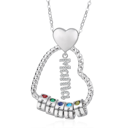 Personalisierte 5 Namen Herz Halskette mit 5 Geburtssteinen & Weihnachts-Geschenkkarte & GeschenkBox für Mama Mutter Geschenkkarte Set