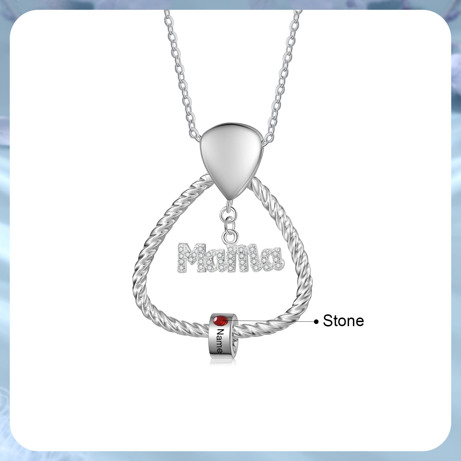 Personalisierte 1 Name & Geburtsstein Halskette & Weihnachts-Geschenkkarte & Geschenkbox Geschenkkarte Set für Mama Mutter