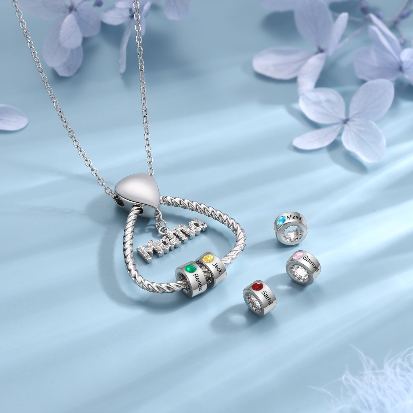 Personalisierte 1 Name & Geburtsstein Halskette & Weihnachts-Geschenkkarte & Geschenkbox Geschenkkarte Set für Mama Mutter