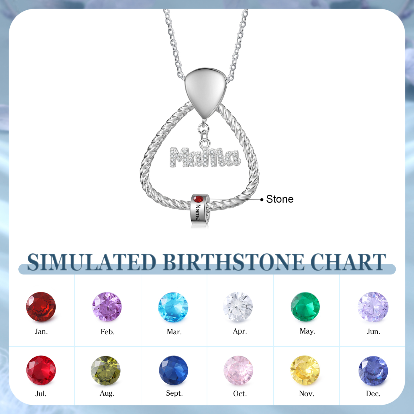 Personalisierte 1 Name & Geburtsstein Halskette & Weihnachts-Geschenkkarte & Geschenkbox Geschenkkarte Set für Mama Mutter