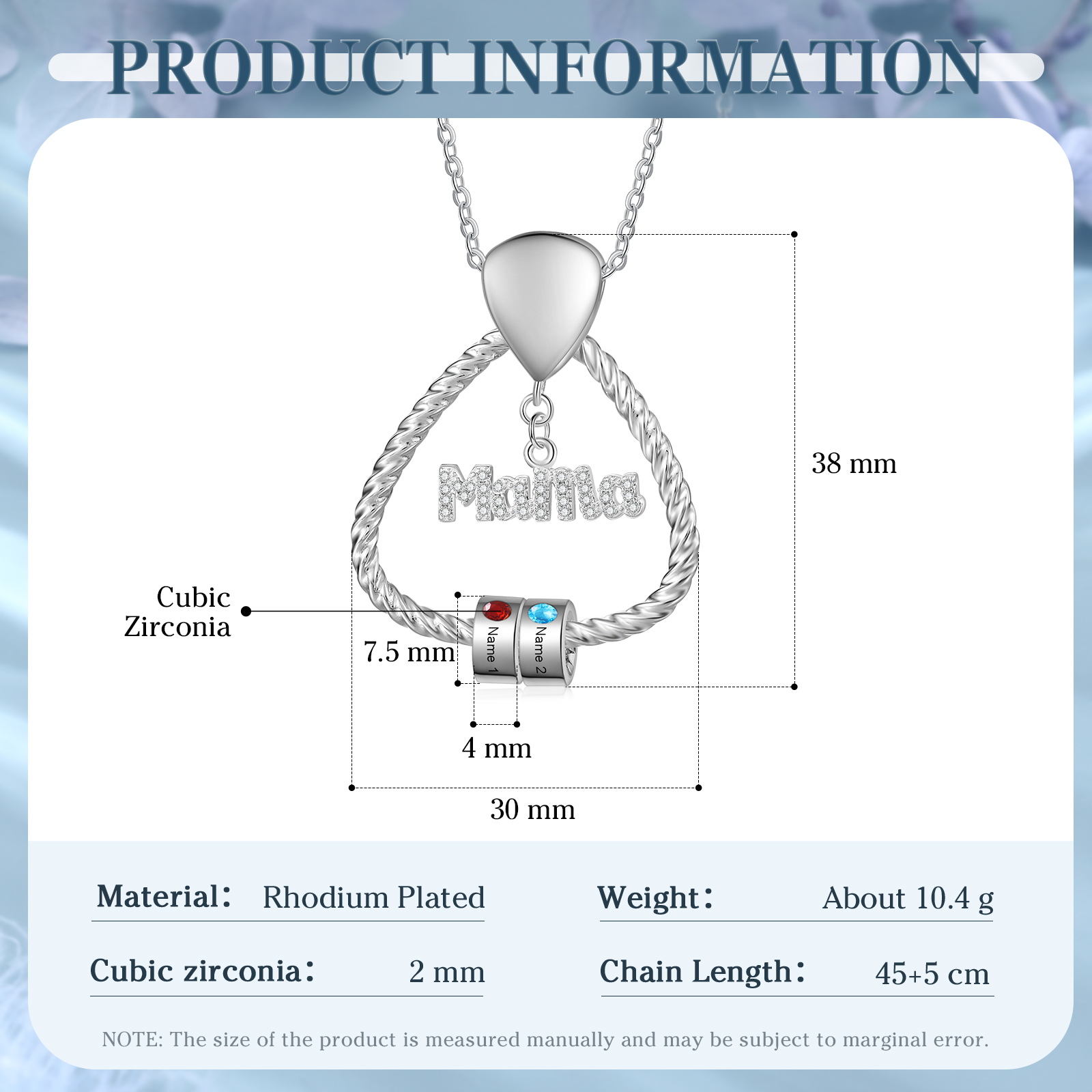 Personalisierte 2 Namen & 2 Geburtssteinen Halskette & Weihnachts-Geschenkkarte & Geschenkbox Geschenkkarte Set für Mama Mutter