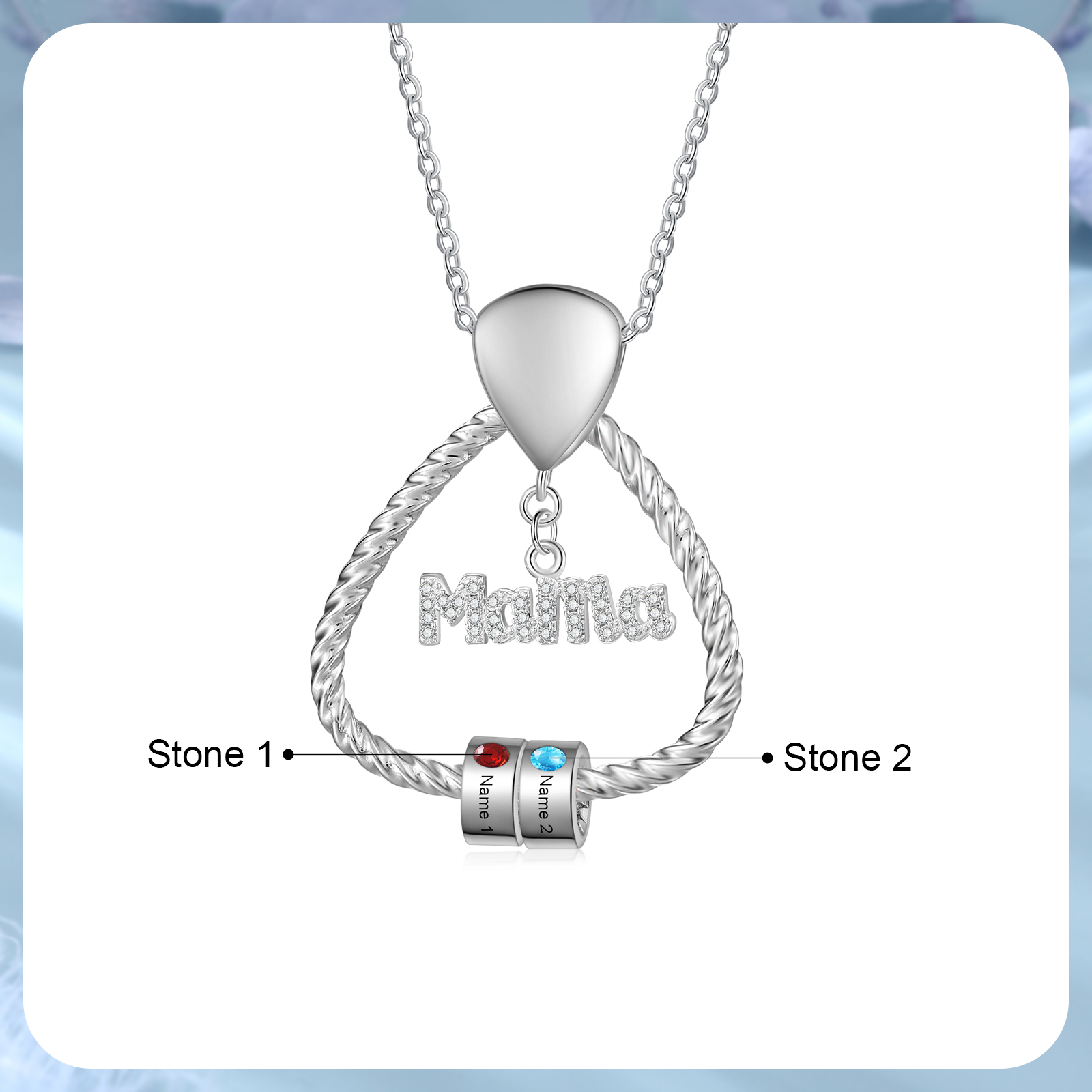 Personalisierte 2 Namen & 2 Geburtssteinen Halskette & Weihnachts-Geschenkkarte & Geschenkbox Geschenkkarte Set für Mama Mutter