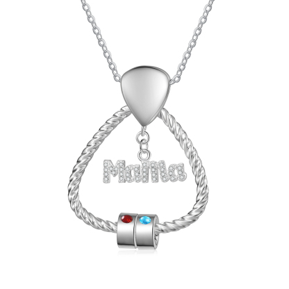 Personalisierte 2 Namen & 2 Geburtssteinen Halskette & Weihnachts-Geschenkkarte & Geschenkbox Geschenkkarte Set für Mama Mutter