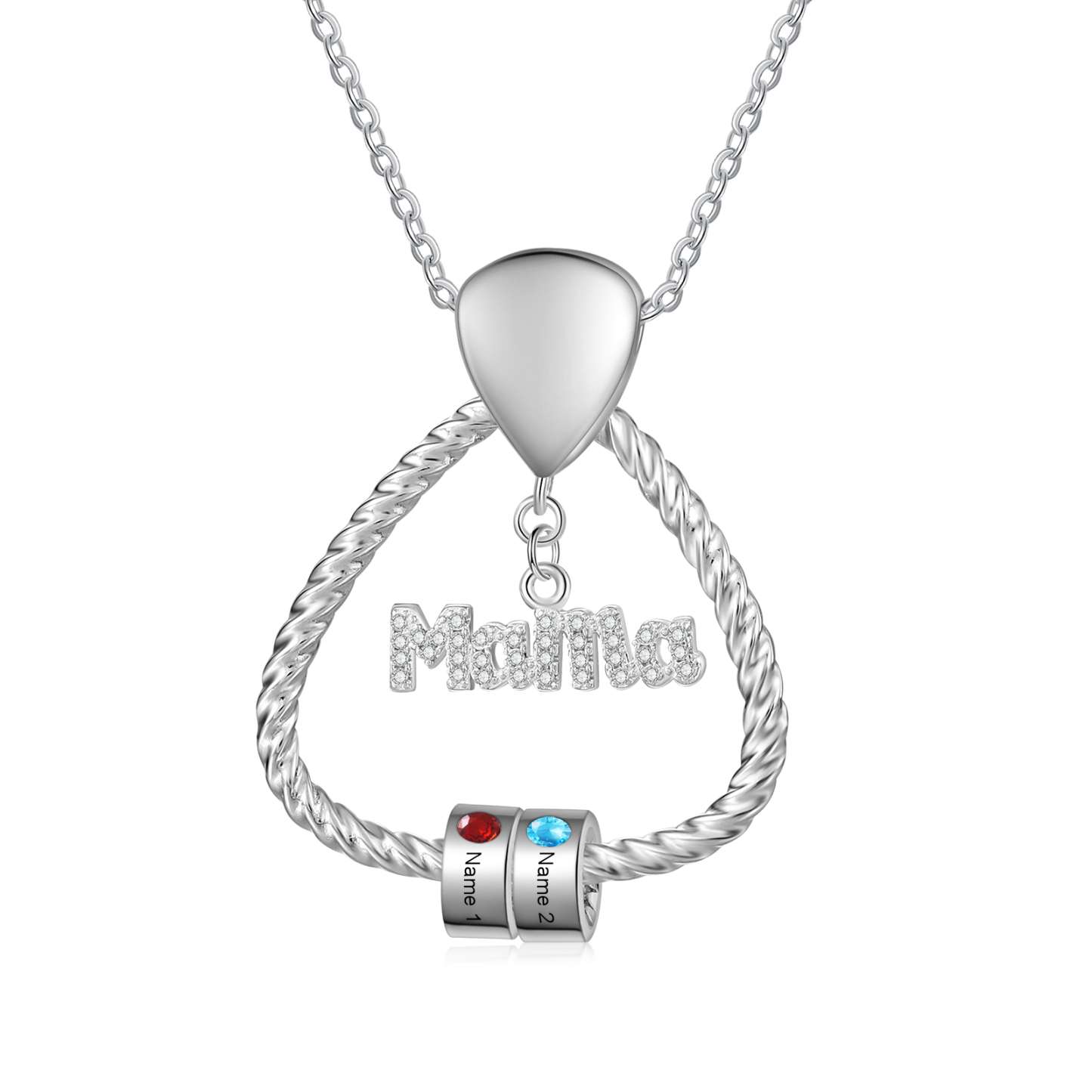 Personalisierte 2 Namen & 2 Geburtssteinen Halskette & Weihnachts-Geschenkkarte & Geschenkbox Geschenkkarte Set für Mama Mutter