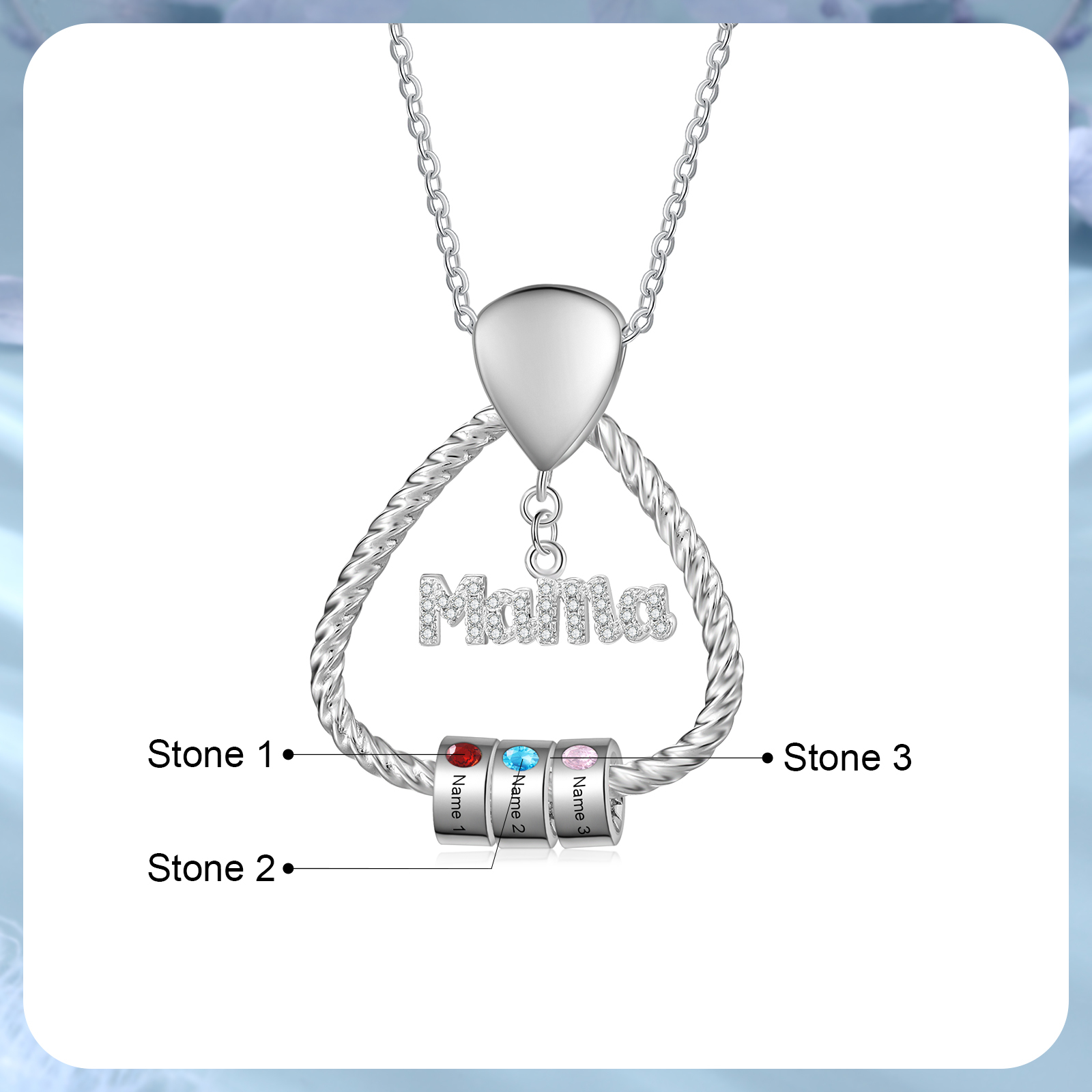 Personalisierte 3 Namen & 3 Geburtssteinen Halskette & Weihnachts-Geschenkkarte & Geschenkbox Geschenkkarte Set für Mama Mutter