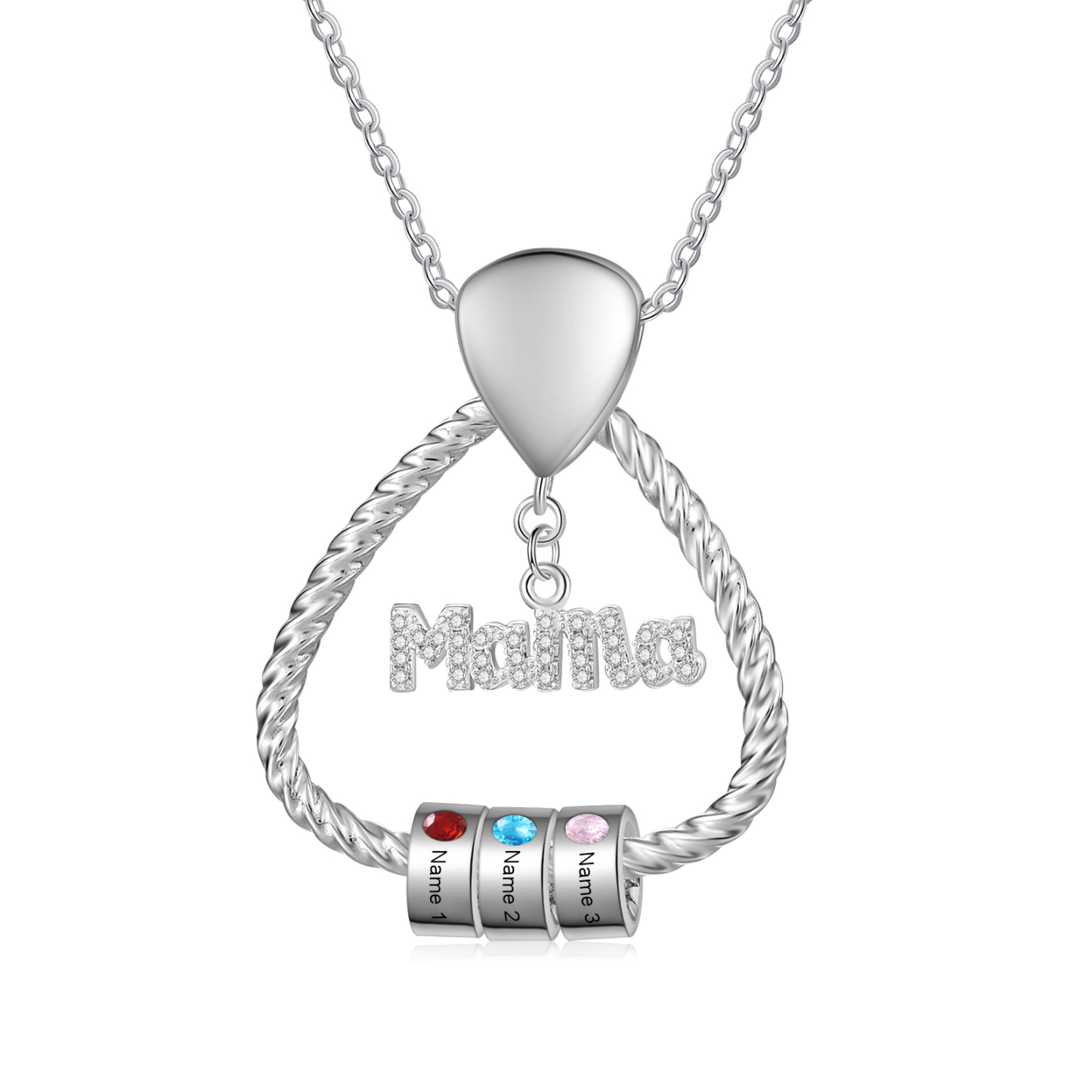 Personalisierte 3 Namen & 3 Geburtssteinen Halskette & Weihnachts-Geschenkkarte & Geschenkbox Geschenkkarte Set für Mama Mutter