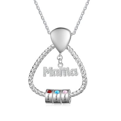 Personalisierte 3 Namen & 3 Geburtssteinen Halskette & Weihnachts-Geschenkkarte & Geschenkbox Geschenkkarte Set für Mama Mutter