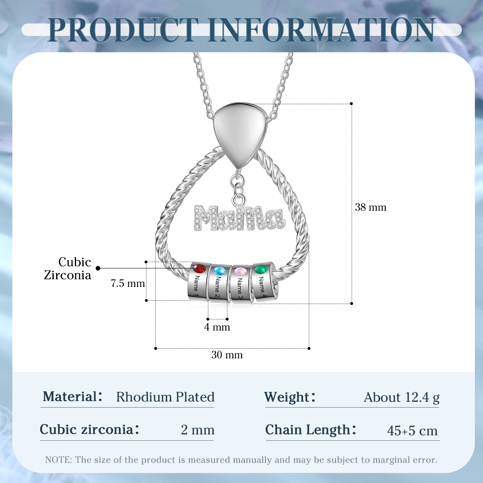Personalisierte 4 Namen & 4 Geburtssteinen Halskette & Weihnachts-Geschenkkarte & Geschenkbox Geschenkkarte Set für Mama Mutter