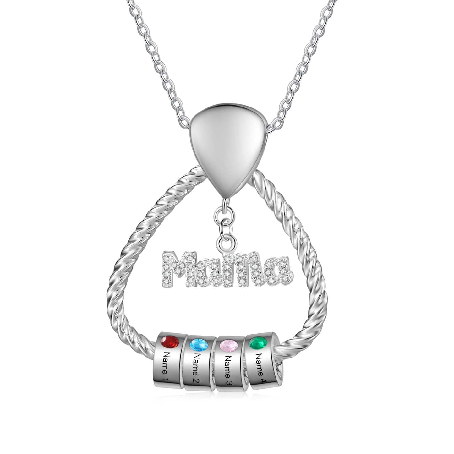 Personalisierte 4 Namen & 4 Geburtssteinen Halskette & Weihnachts-Geschenkkarte & Geschenkbox Geschenkkarte Set für Mama Mutter