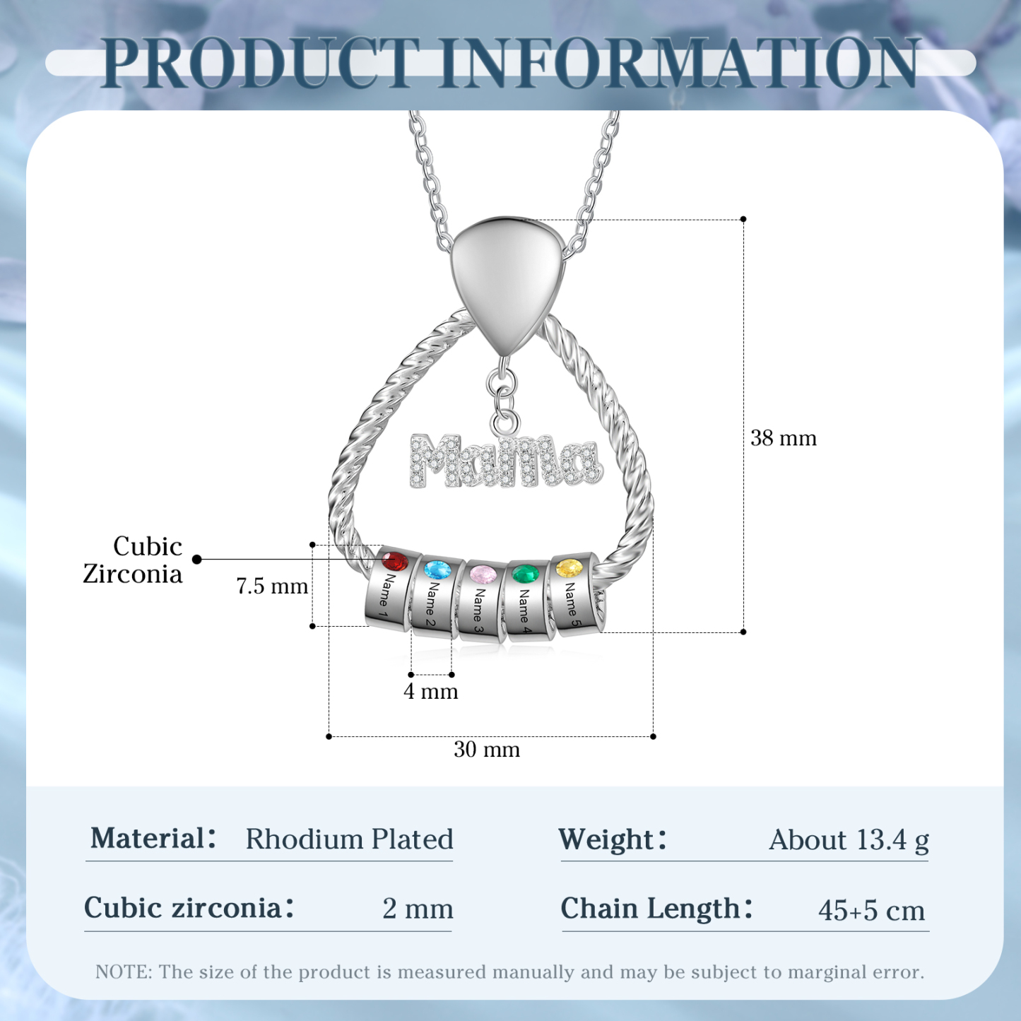 Personalisierte 5 Namen & 5 Geburtssteinen Halskette & Weihnachts-Geschenkkarte & Geschenkbox Geschenkkarte Set für Mama Mutter