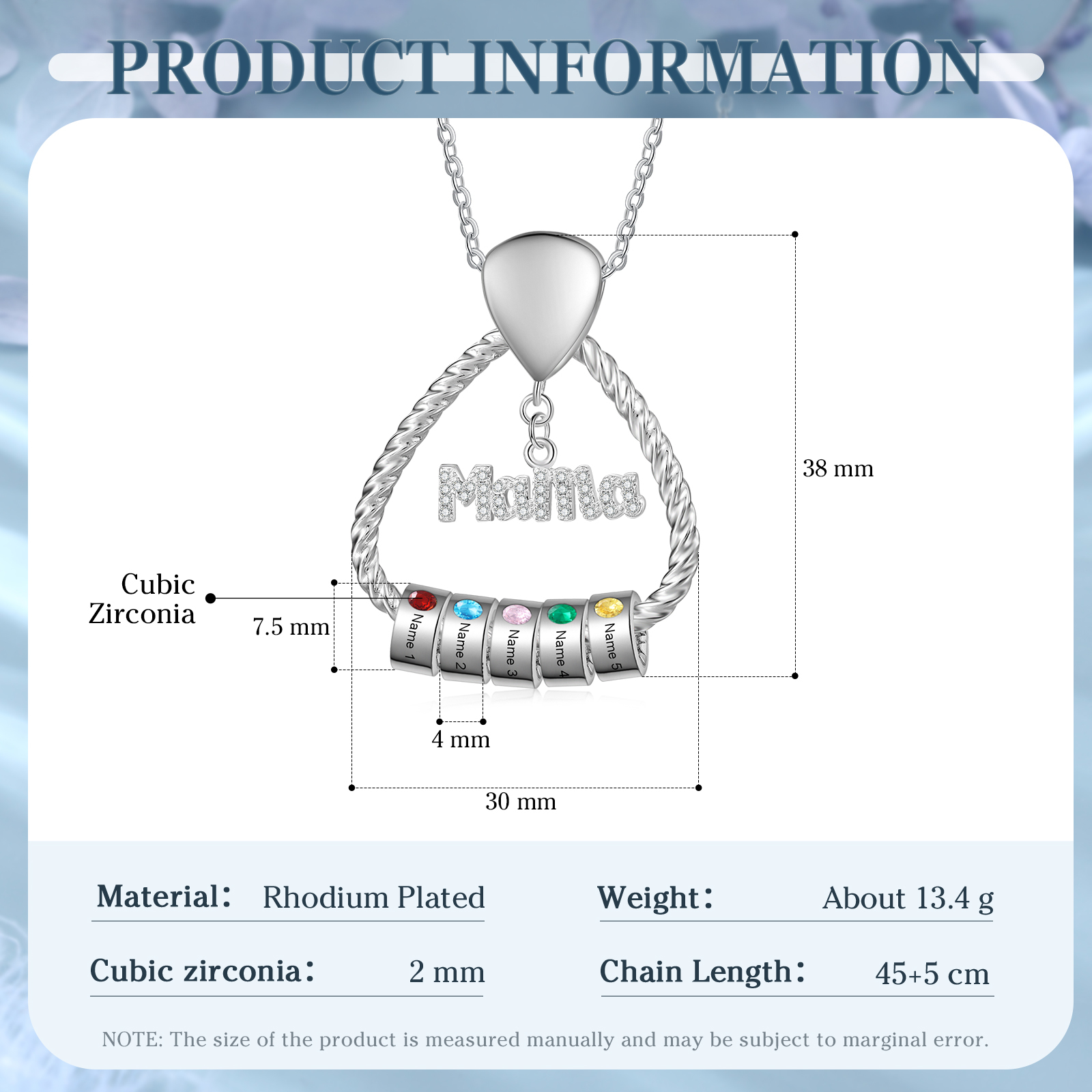 Personalisierte 5 Namen & 5 Geburtssteinen Halskette & Weihnachts-Geschenkkarte & Geschenkbox Geschenkkarte Set für Mama Mutter