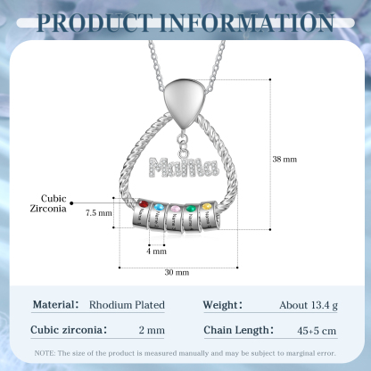 Personalisierte 5 Namen & 5 Geburtssteinen Halskette & Weihnachts-Geschenkkarte & Geschenkbox Geschenkkarte Set für Mama Mutter