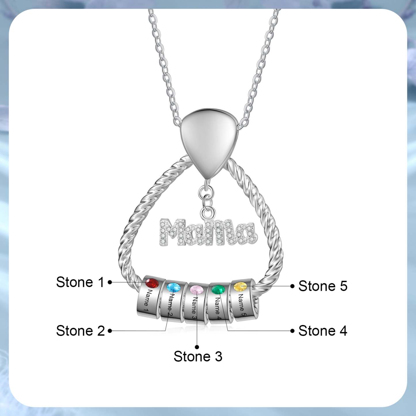 Personalisierte 5 Namen & 5 Geburtssteinen Halskette & Weihnachts-Geschenkkarte & Geschenkbox Geschenkkarte Set für Mama Mutter