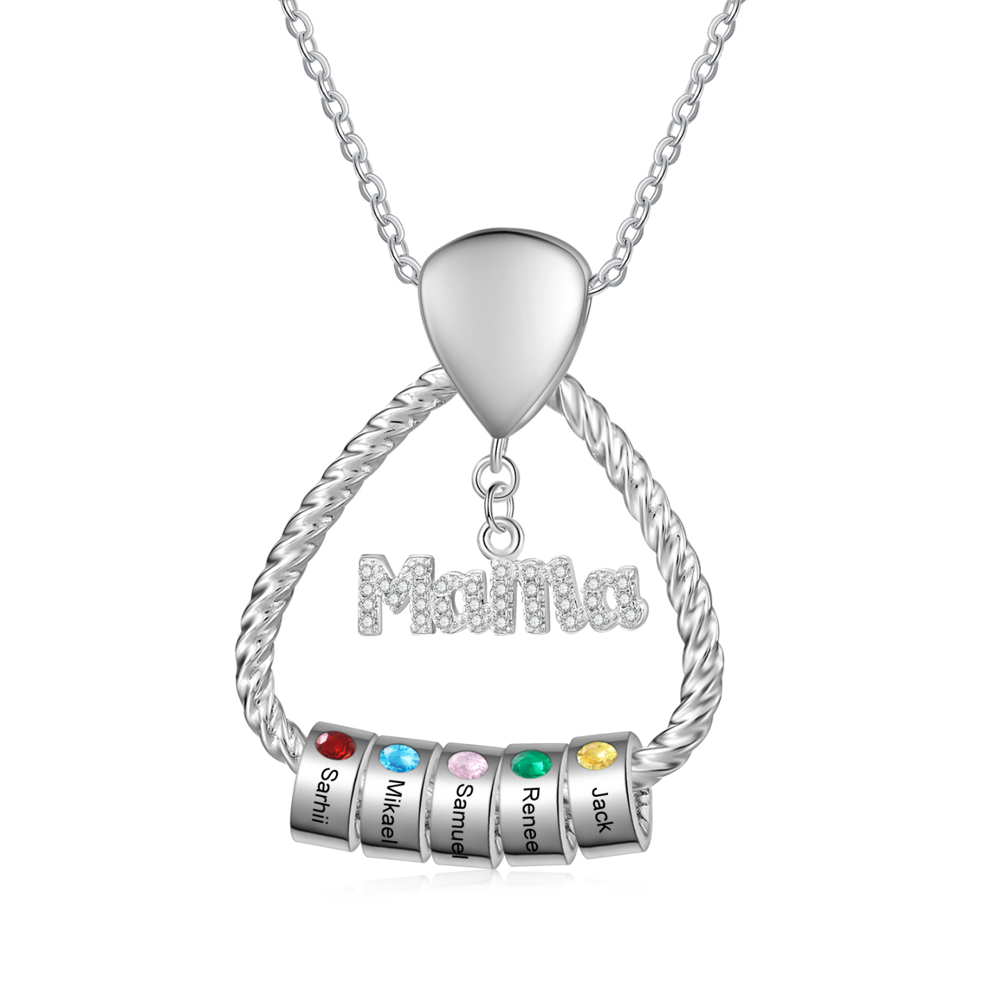 Personalisierte 5 Namen & 5 Geburtssteinen Halskette & Weihnachts-Gesc
