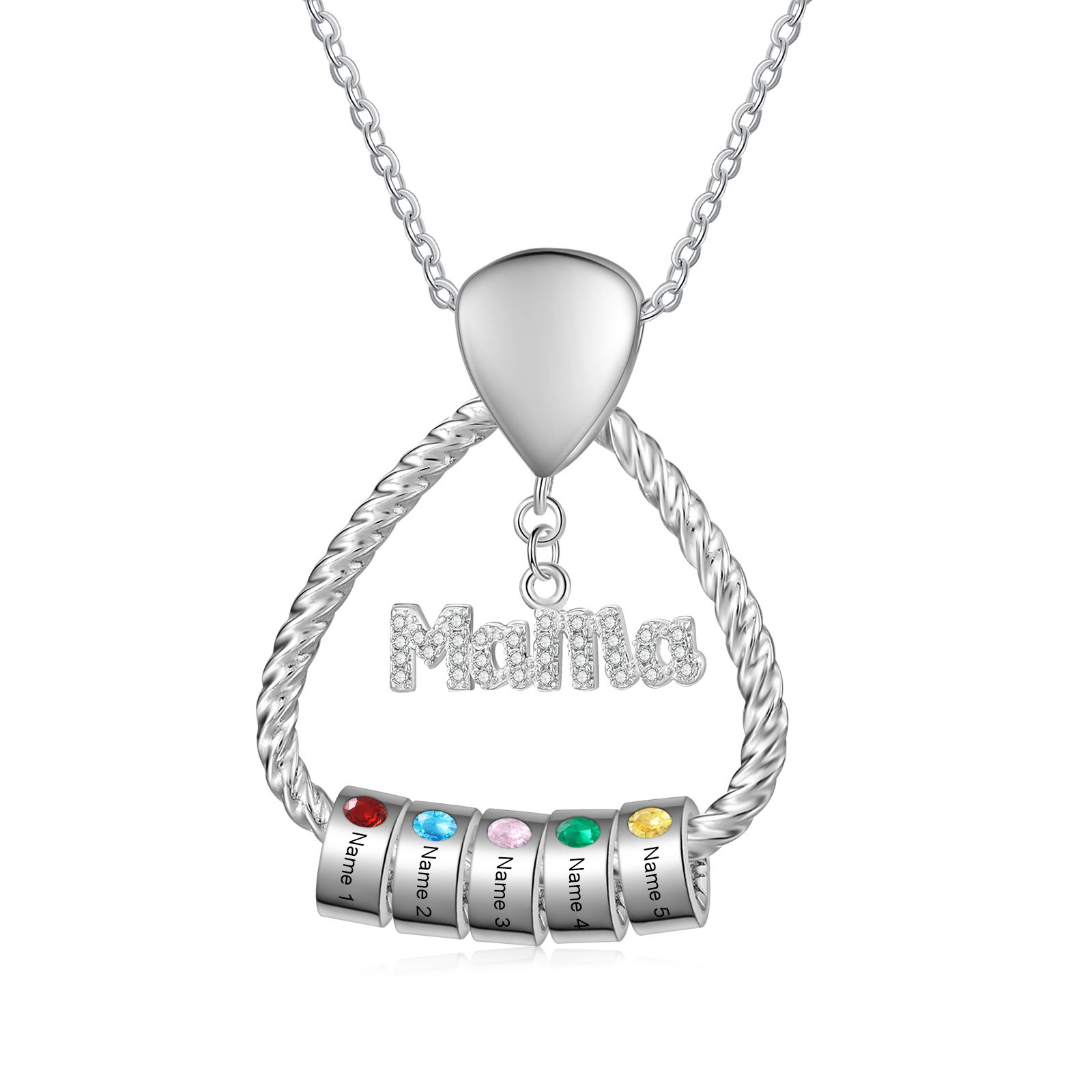 Personalisierte 5 Namen & 5 Geburtssteinen Halskette & Weihnachts-Geschenkkarte & Geschenkbox Geschenkkarte Set für Mama Mutter