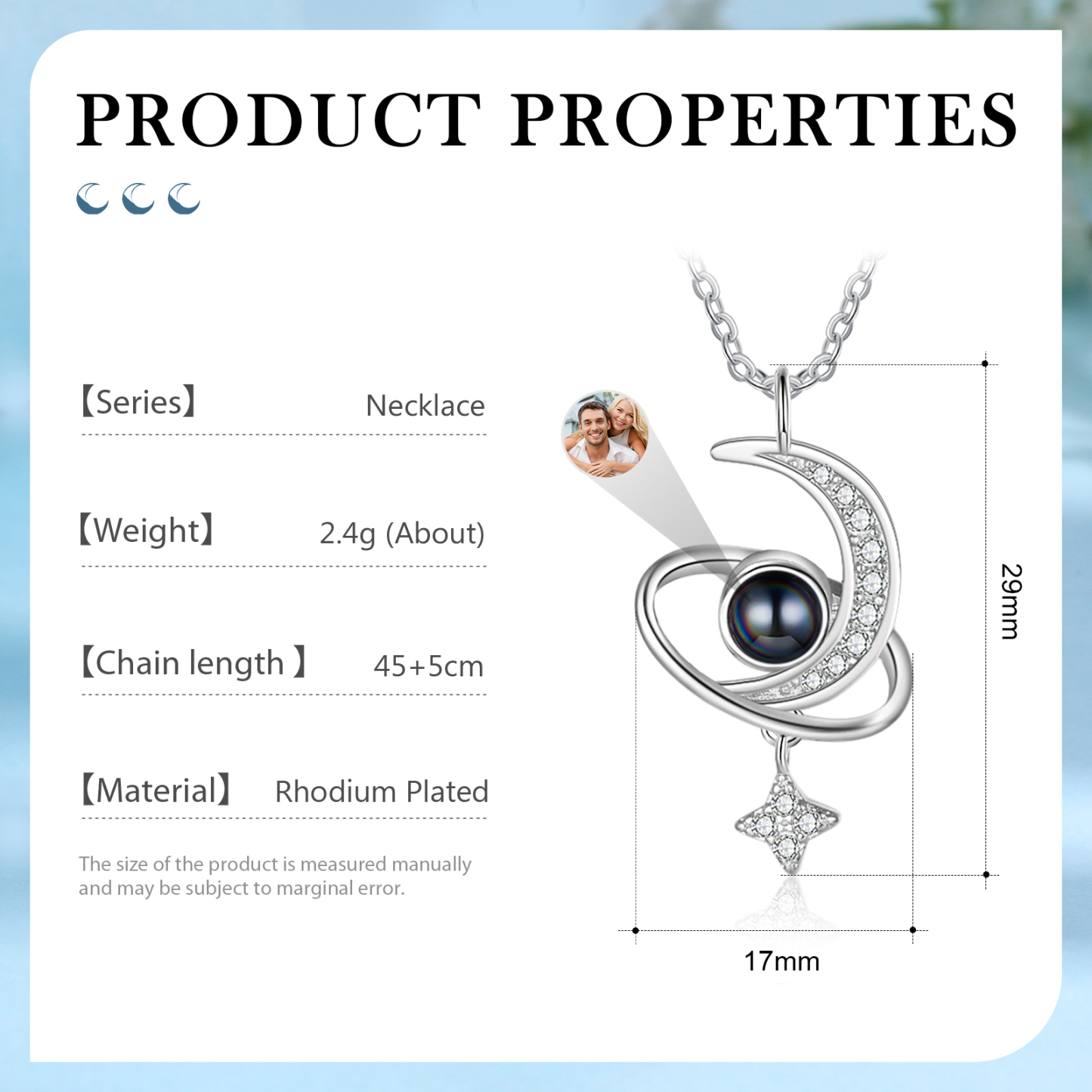Personalisiertes Foto Mond Stern Projektion Halskette mit Zirkonia