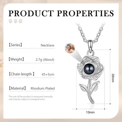 Personalisiertes Foto Rose Projektion Halskette mit Zirkonia