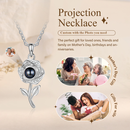 Personalisiertes Foto Rose Projektion Halskette mit Zirkonia