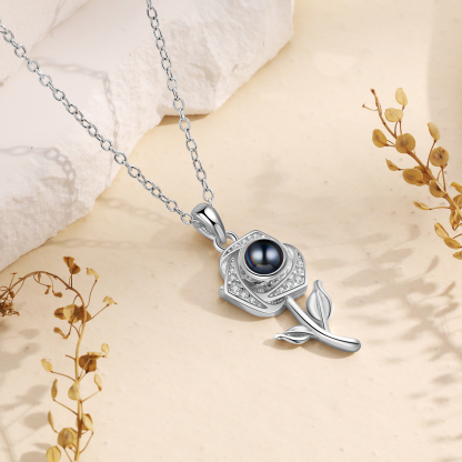 Personalisiertes Foto Rose Projektion Halskette mit Zirkonia