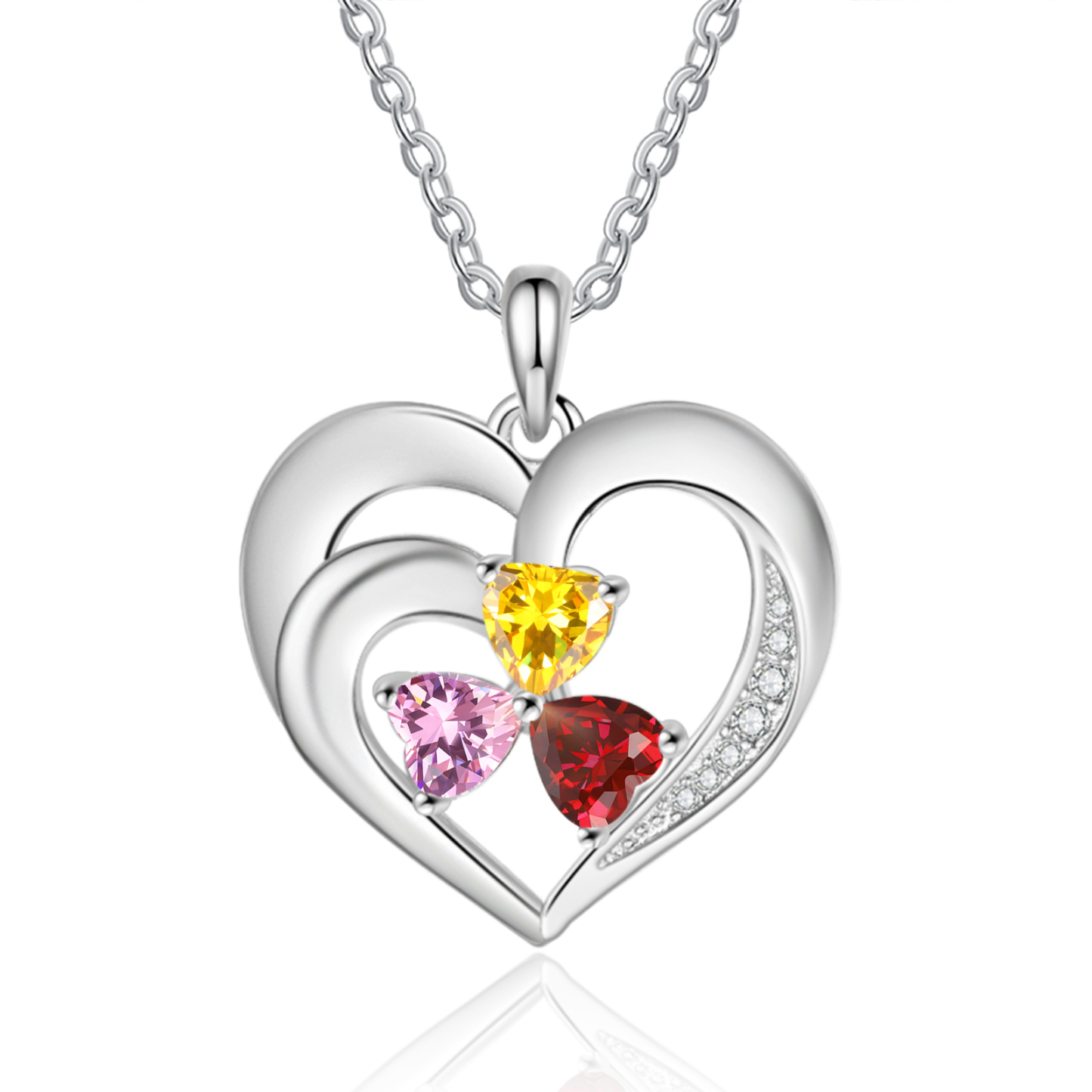 Personalisierte 3 Namen & 3 Herz Geburtssteine Herz Elegant Halskette mit Zirkonia