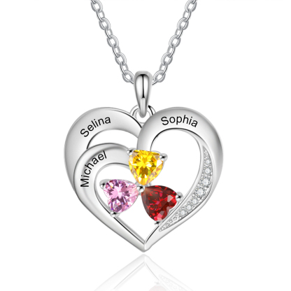 Personalisierte 3 Namen & 3 Herz Geburtssteine Herz Elegant Halskette mit Zirkonia